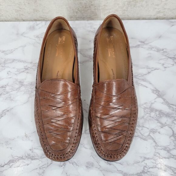 Brass Boot Walking Gloves Brown Basket Woven Leather Loafers Size 10 M Vintage main image 11